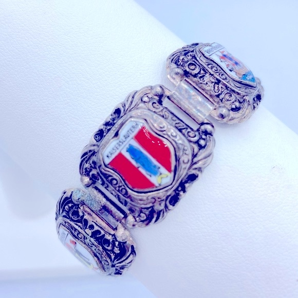 Vintage German Cities Coat Of Arms Silver Link Detailed Bracelet Size 6 3/4” - Picture 1 of 8